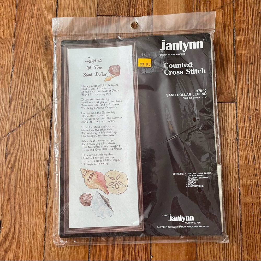 JANLYNN VTG SAND DOLLAR LEGEND CROSS STITCH KIT